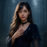 alt="Ceremonial Miria standing in a moonlit misty forest, exuding quiet empathy"