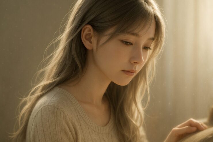 静かな輪郭美と光に包まれた横顔の少女｜A serene girl bathed in rim light and facial harmony