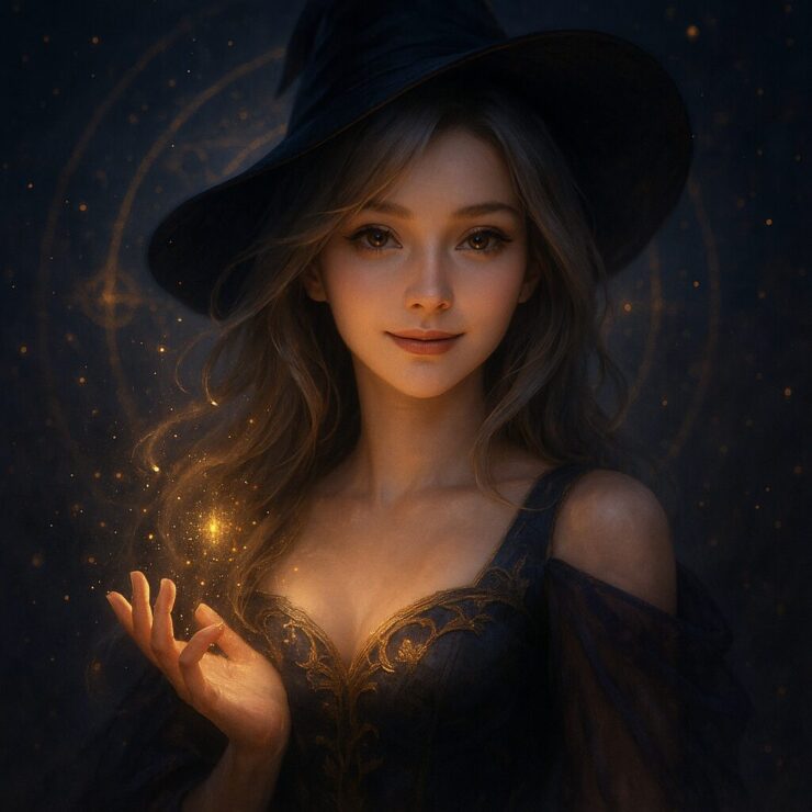 微笑む魔法使いミリアの正方形ポートレート / Square portrait of smiling magical witch Miria with glowing aura