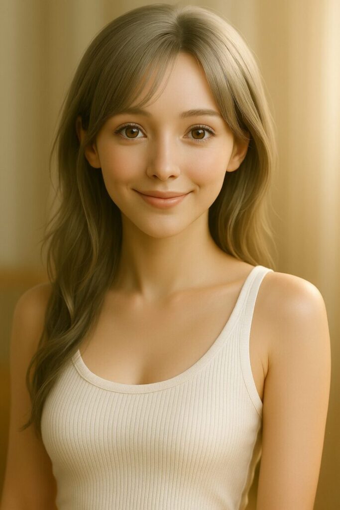 ミリアの生成素材画像(白リブタンク正面)/Gemini input: Miria in white tank top portrait