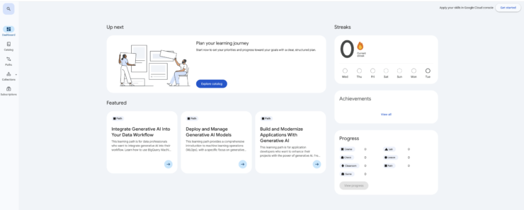 GoogleSkillsログインすると学習の進捗が把握できてモチベーションを保ちやすいUIです。