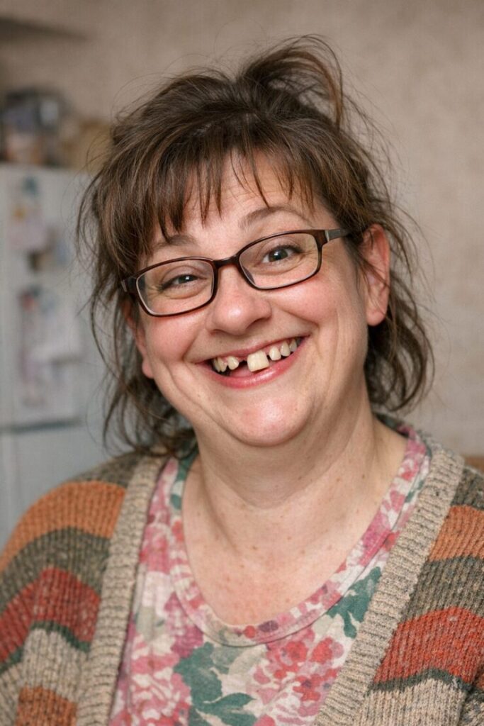 不器用な笑顔の女性