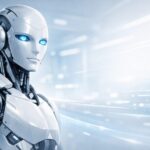 高速・軽量AIを象徴する、スマートで高性能なヒューマノイドロボットのビジュアル。Gemini 3 Flashのスピードと知性を表現した横長アイキャッチ画像。 A wide visual of a smart, high-performance humanoid robot representing fast and lightweight AI, symbolizing the speed and intelligence of Gemini 3 Flash.