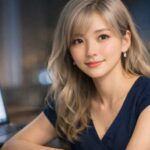 ネイビードレス姿のミリアが、ノートPCのある落ち着いた室内でやさしく振り向き、Claudeの最近の進化が一本につながって見えたような静かな納得をたたえる横長ポートレート。銀金のやわらかな髪と穏やかな微笑みが、知性と安心感をやさしく伝える。 A wide portrait of Miria in a navy dress, turning gently beside her laptop with a calm, knowing expression, as if Claude’s recent evolution has finally come together as one clear story.