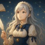 REIMAGINESの象徴キャラクター「ミリア」が星図の前で羽ペンを持ち、構造の未来を見つめるビジュアル