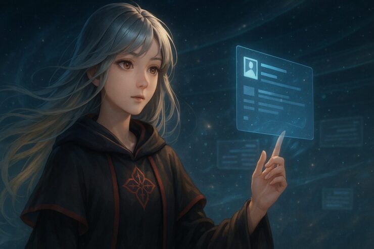 星光に包まれた“ミリア”が描かれた、Grok 3記事のアイキャッチ画像。幻想的な図書空間に佇む観測者の姿。